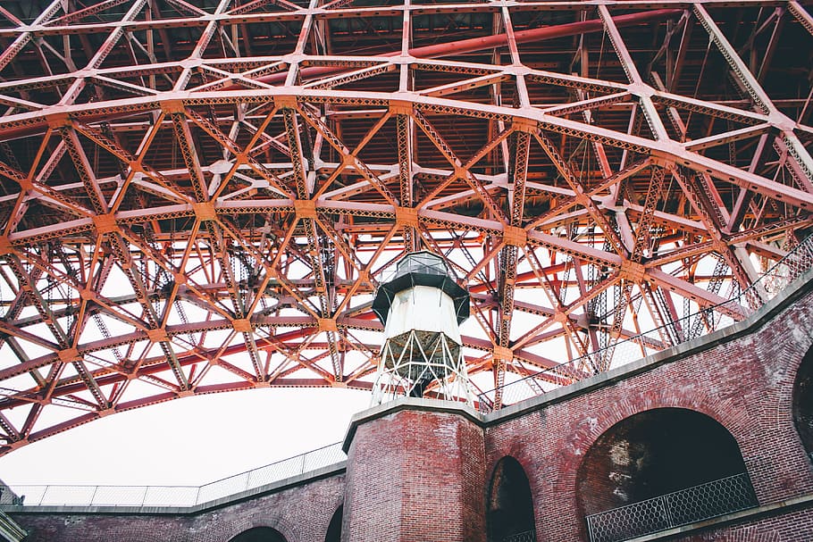 black and white tower, low angle photography of red building HD wallpaper