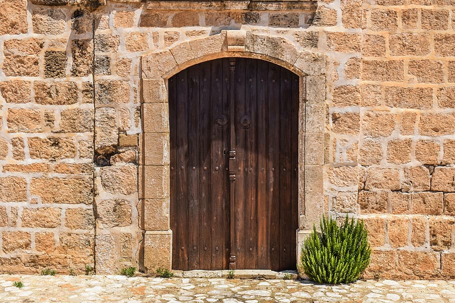 door, wooden, entrance, architecture, old, church, stone, frenaros, HD wallpaper