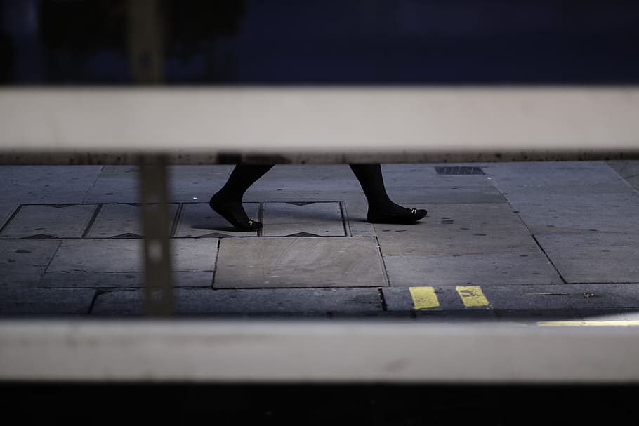 photo of person walking along gray surface, man's feet, pavement HD wallpaper