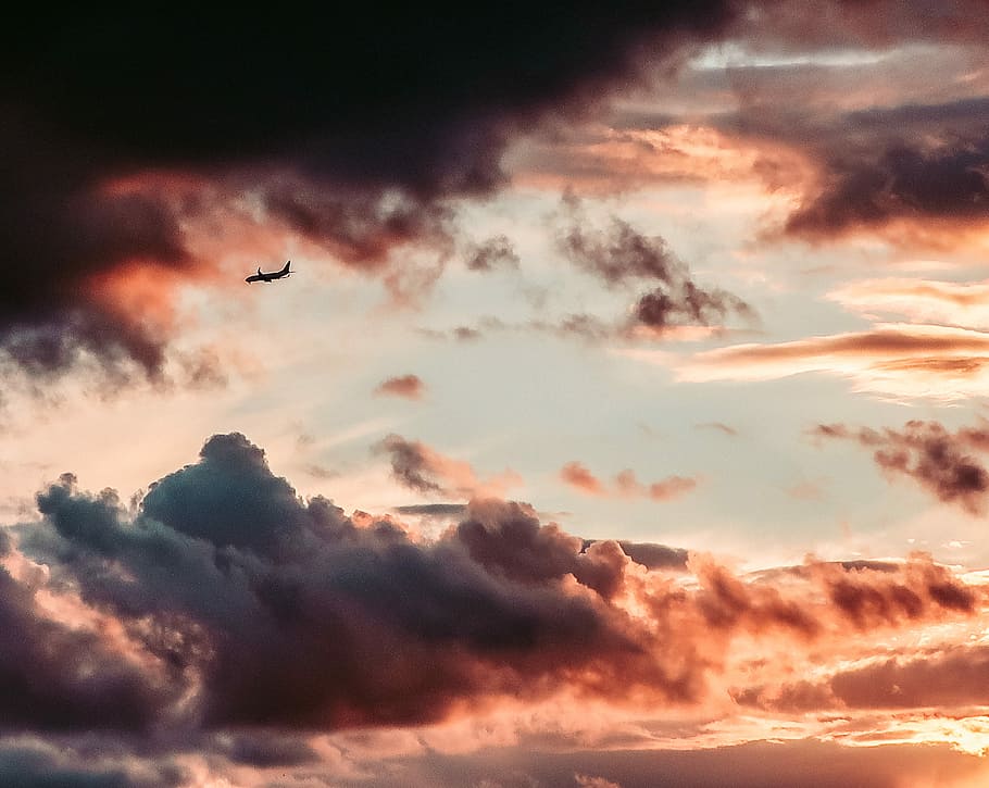 silhouette of airplane on sky, low angle photo of airplane, cloud HD wallpaper