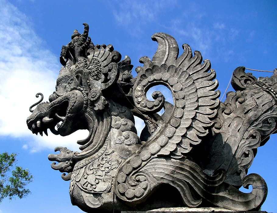photo of gray  Dragon statue, garuda, patung, gilimanuk, bali