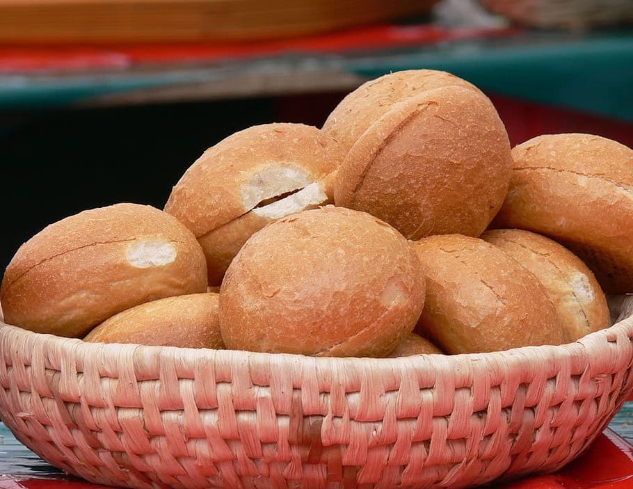 roll, bread, crispy, bake, pastries, food, food and drink, basket HD wallpaper