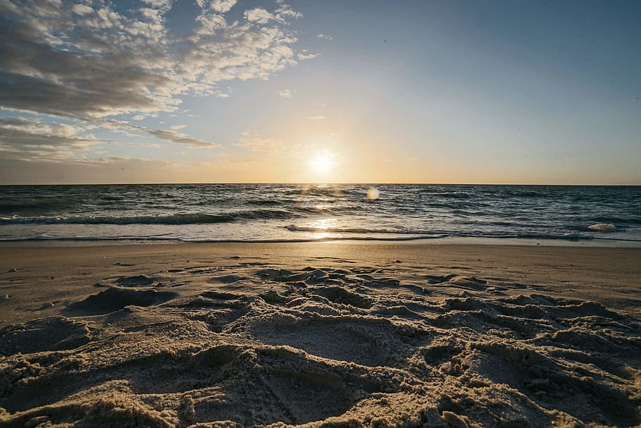 sea, dawn, landscape, nature, beach, clouds, ocean, outdoors HD wallpaper