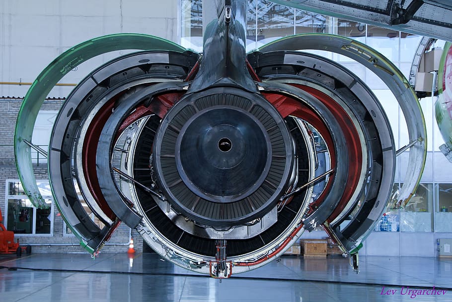 black and silver airplane engine block, aircraft, wing, engine support HD wallpaper