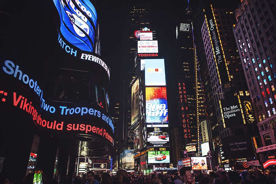 Night shot of Times Square in Manhattan, New York City, urban, HD wallpaper