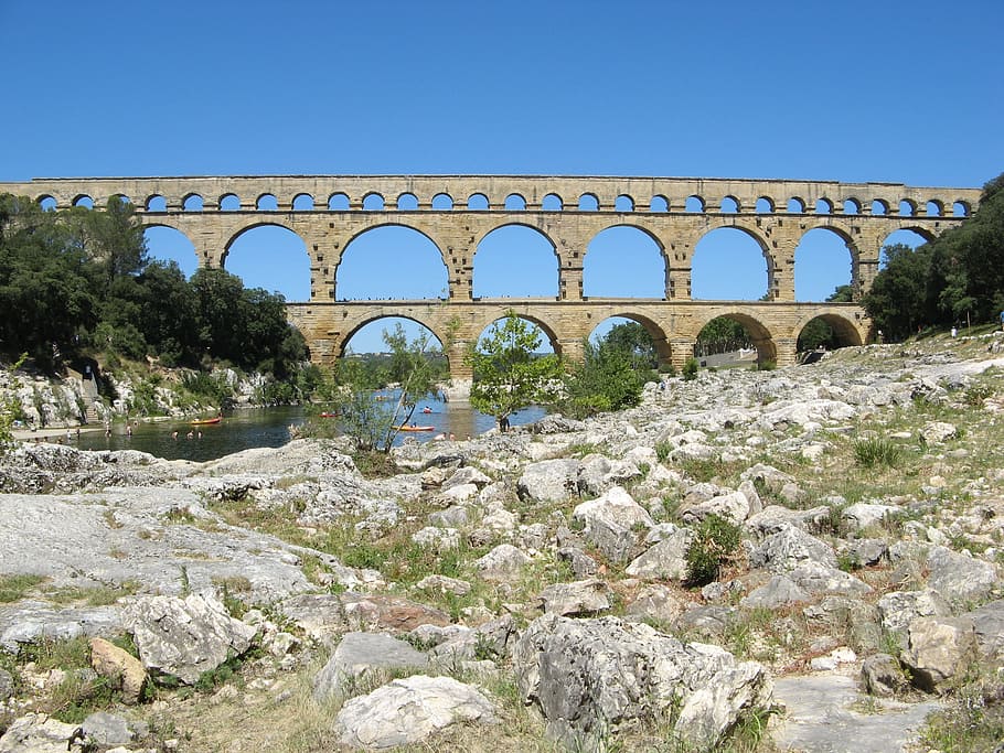 Bridge, Gard, Heritage, Aqueduct, monument, provence, france, HD wallpaper