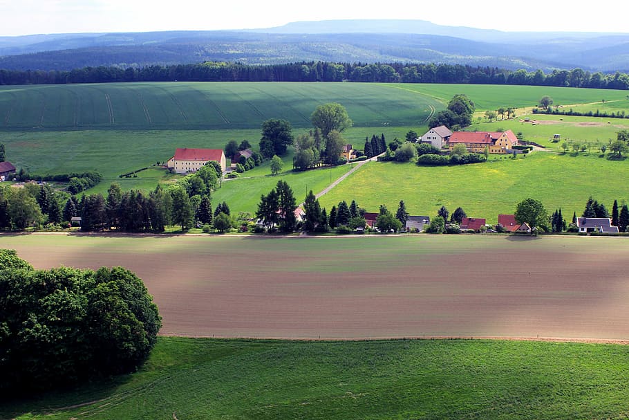fields, view, landscape, striped, nature, distant, outlook HD wallpaper