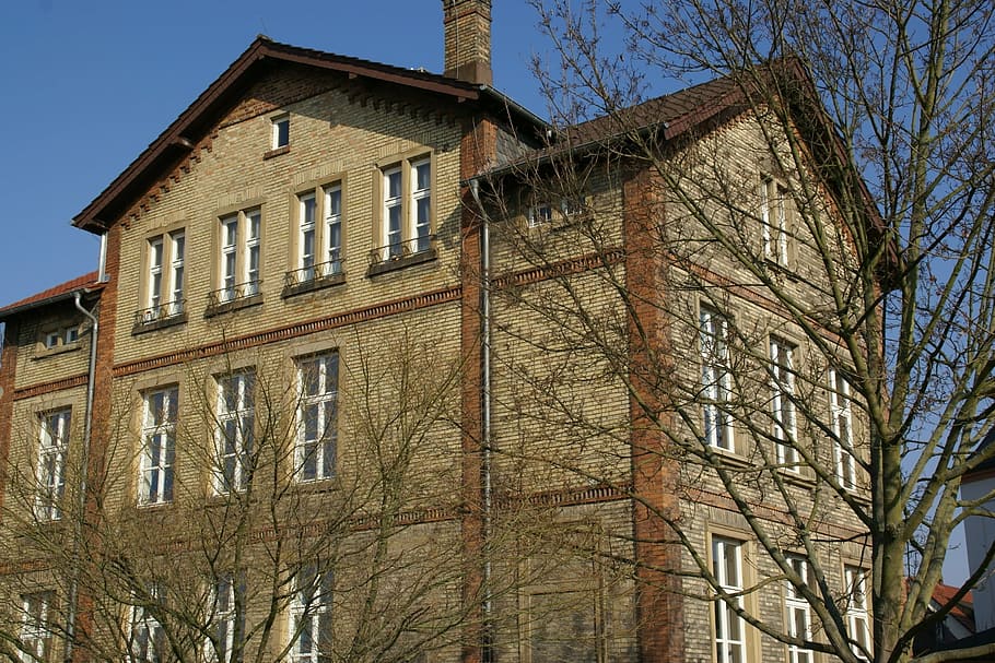 alte realschule, gernsheim, brick wall, building, old, school, HD wallpaper