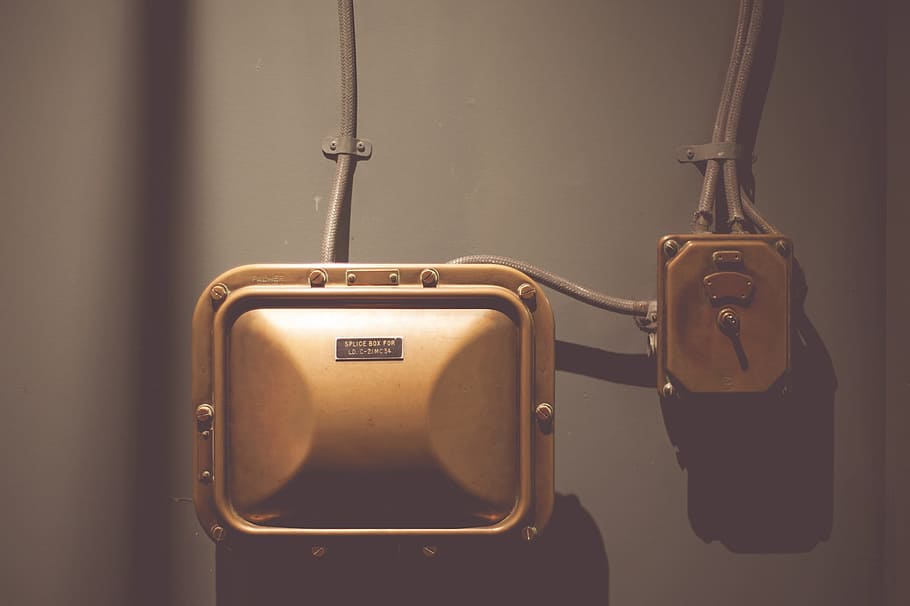 gold, brown, container, wires, metro, hanging, indoors, close-up HD wallpaper