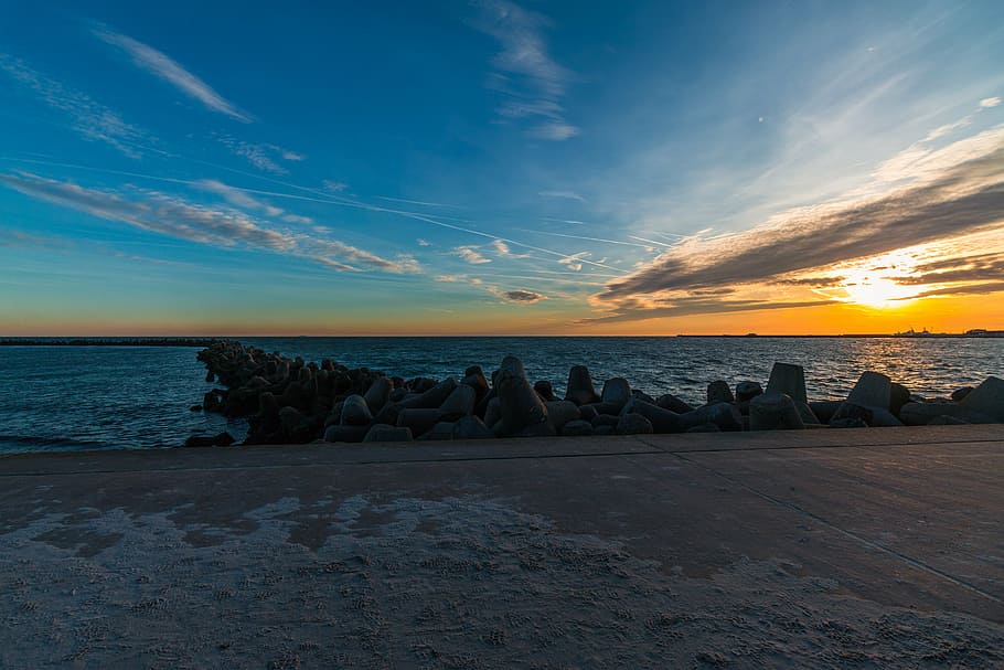 sunset, coast, sea, beach, dune, helgoland, north sea, sea island HD wallpaper