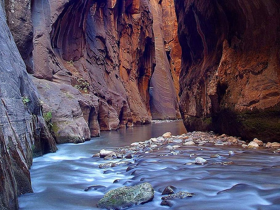 River in the Canyon at Zion National Park, Utah, photo, public domain, HD wallpaper