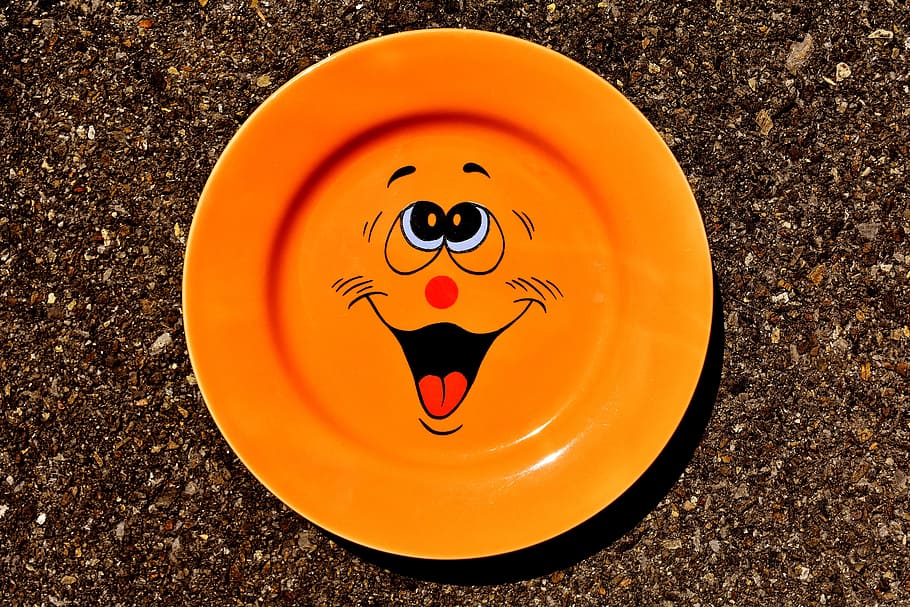 Plate, Tableware, Smiley, Cute, porcelain, colorful, eat, orange HD wallpaper