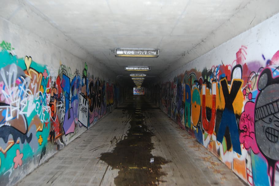 graffiti, drawing, tunnel, mural, vandalism, pedestrian tunnel HD wallpaper