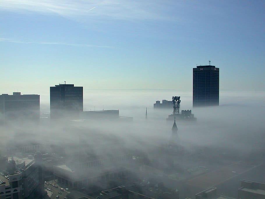 Fog, Mist, City, Pollution, Skyline, new york, factory, industry HD wallpaper