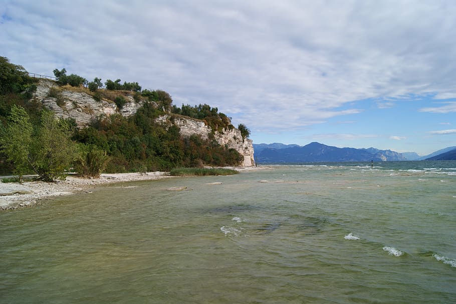 sky, clouds, lake, mountains, sirmione, river, summer, water HD wallpaper