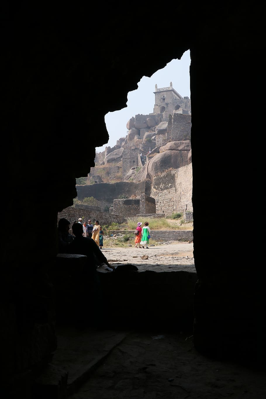 golconda fort, architecture, hyderabad, india, group of people, HD wallpaper