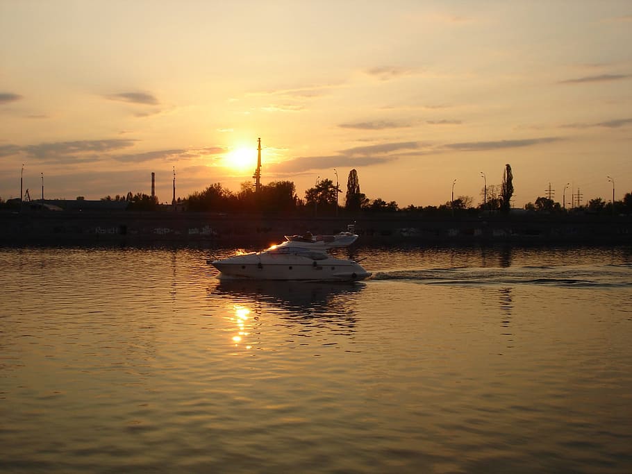 Sunset, Boat, Ocean, nautical Vessel, harbor, water, sea, dusk HD wallpaper