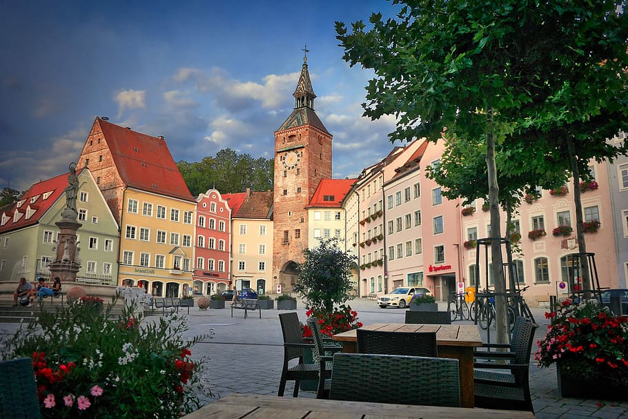architecture, city, road, travel, hauptplatz, old town, landsberg, HD wallpaper