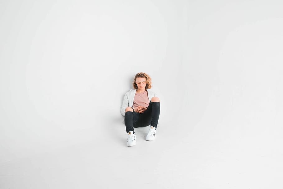 S P A C E, woman in white background, male, solitude, person HD wallpaper