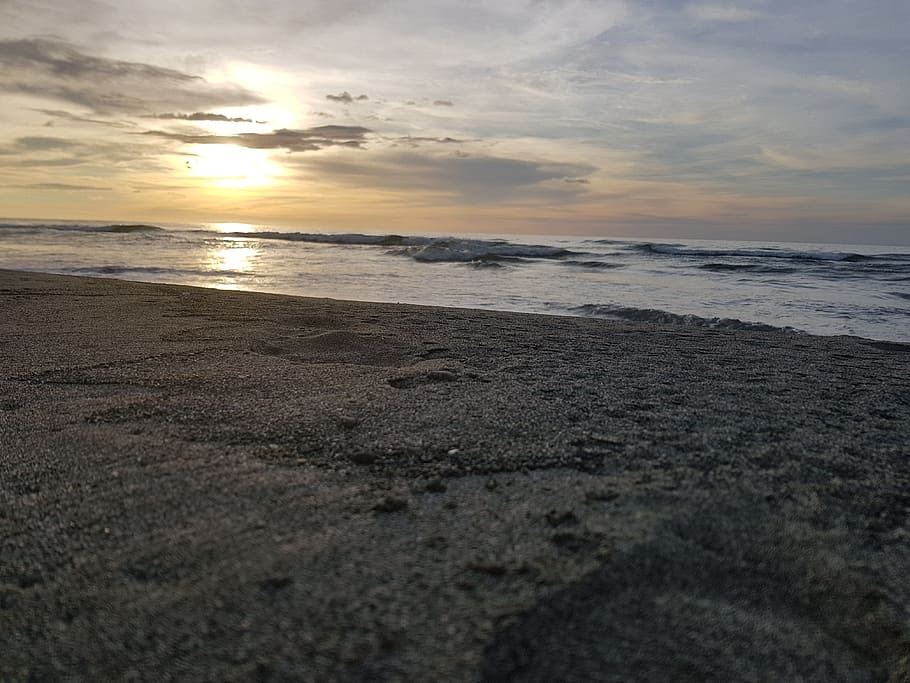 sunset, beach, sand, seashore, ocean, sky, land, water, scenics - nature HD wallpaper