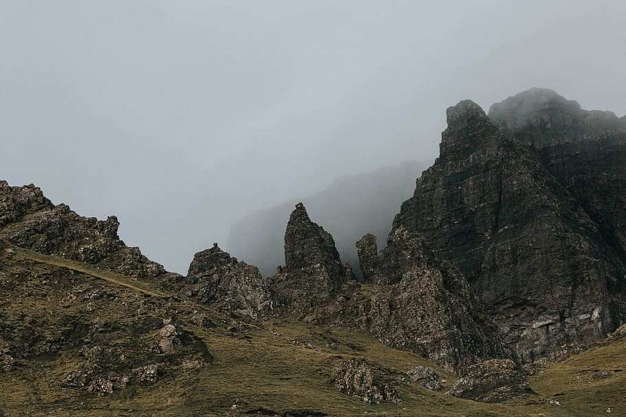 white fogs on brown mountain, nature, landscape, clouds, sky HD wallpaper