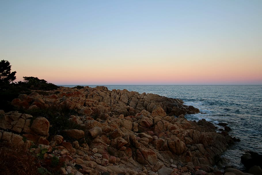sardinia, evening, lighting, abendstimmung, coast, sea, coastline HD wallpaper