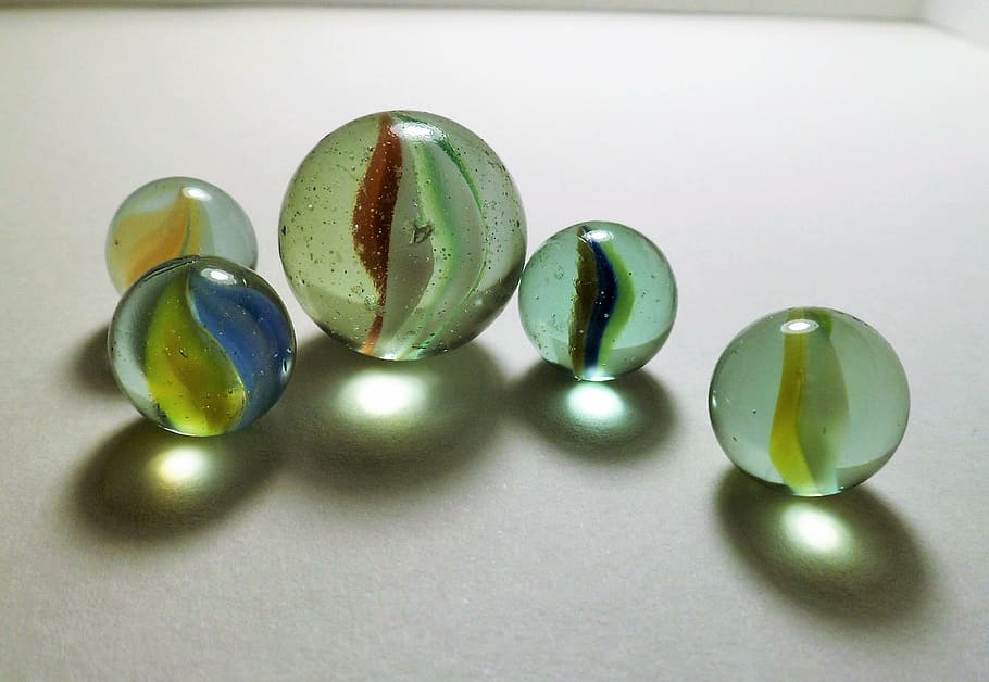 five marble toys, marbles, balls, transparency, decoration HD wallpaper
