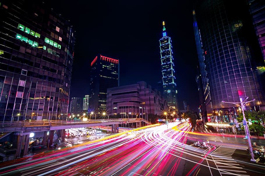 timelapse photography of city buildings, taipei 101, traffic