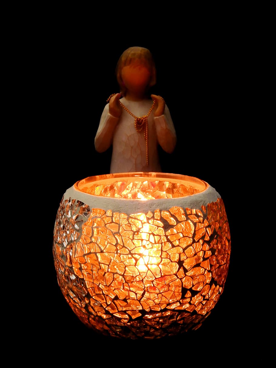 candle, tealight, vessel, candlelight, angel, christmas, christmas time HD wallpaper