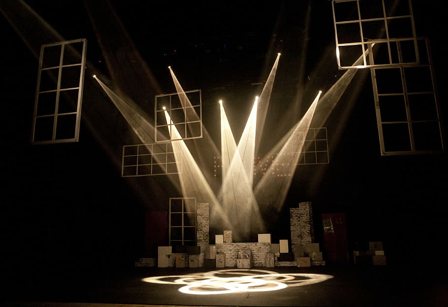 spot lights, theatre, lighting, night, illuminated, architecture HD wallpaper