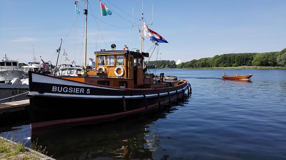 Boot, Ship, Tug, Port, Lake, Anchorage, nautical vessel, moored HD wallpaper