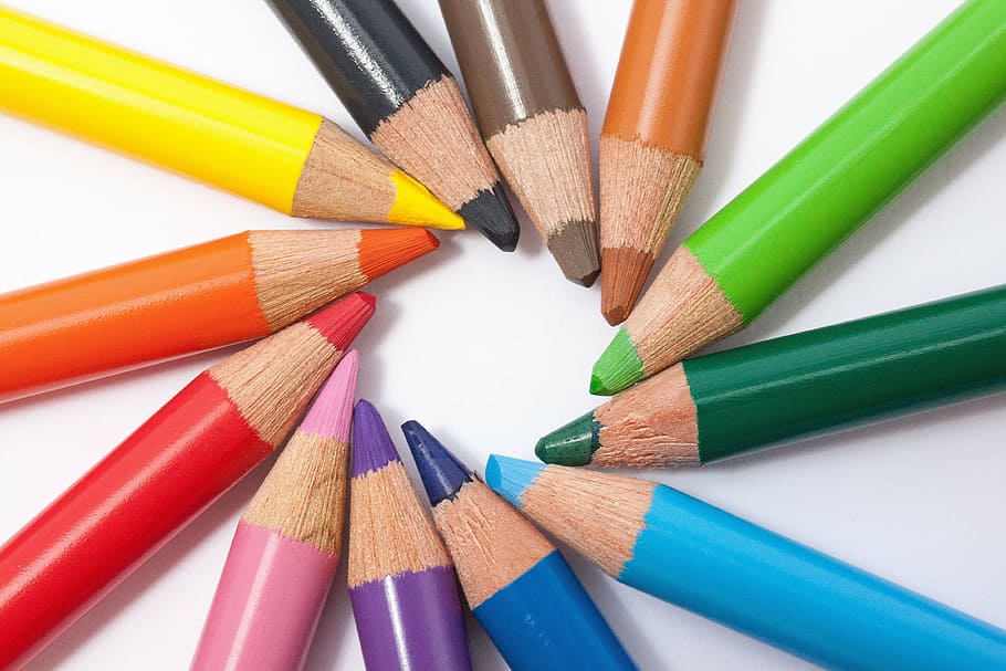 color pencils forming a circle, colored pencils, colour pencils, HD wallpaper