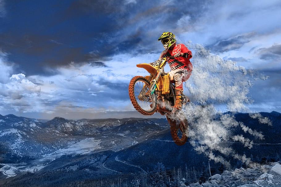 motorcycle, jump, action, sport, adventure, skill, extreme sports HD wallpaper