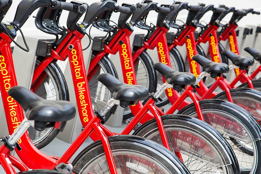 parked Capital Bikeshare bicycles, rack, urban, washington dc HD wallpaper