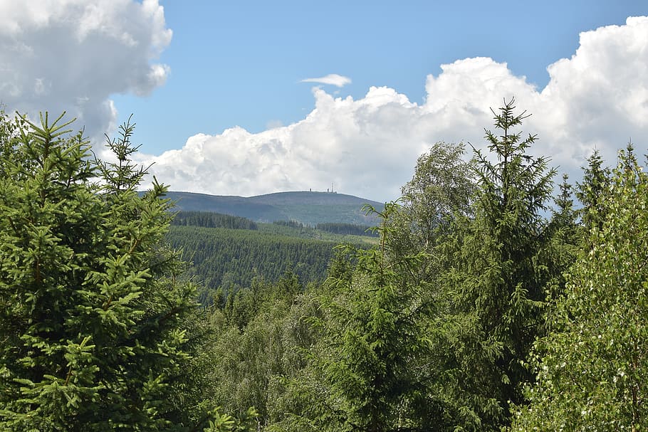 Landscape, Boulder, Mountains, Survey, forest, clouds, sky HD wallpaper