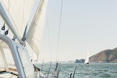 white yacht on body of water, aerial view of body of water, beat HD wallpaper
