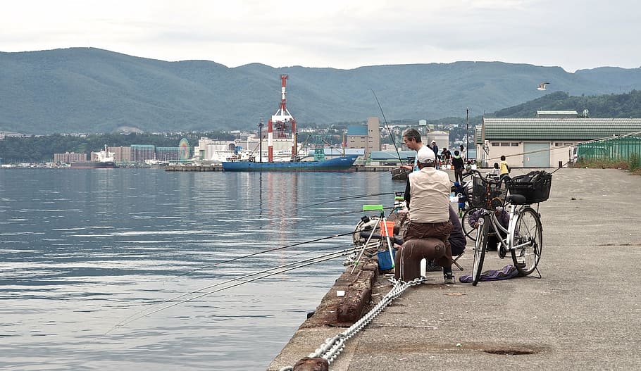 fishing, people, japan, hokkaido, otaru, pier, transportation, HD wallpaper