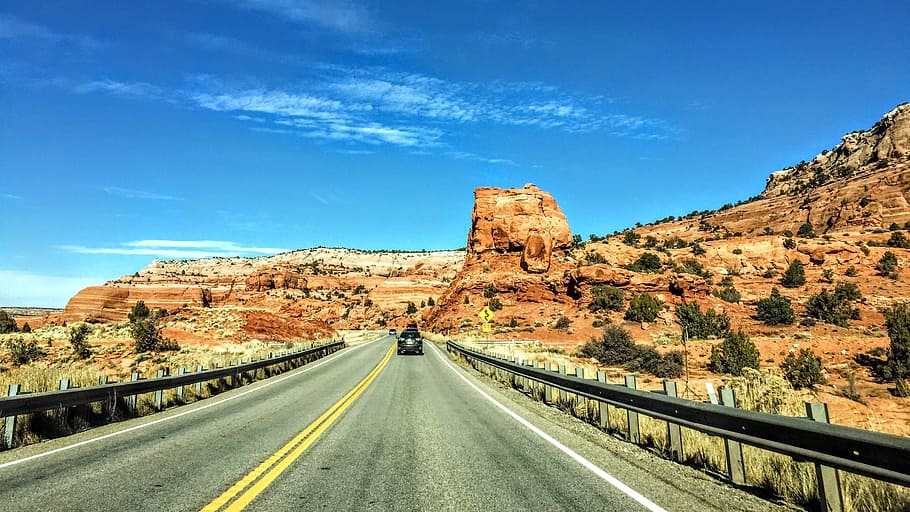moab, utah, desert, road, the way forward, sky, rock - object HD wallpaper
