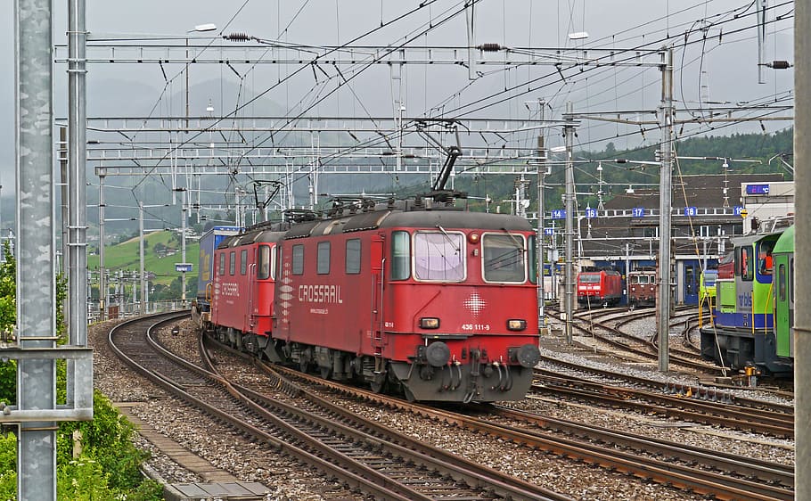 switzerland, railway, railway station spiez, depot bls, electric locomotive, HD wallpaper