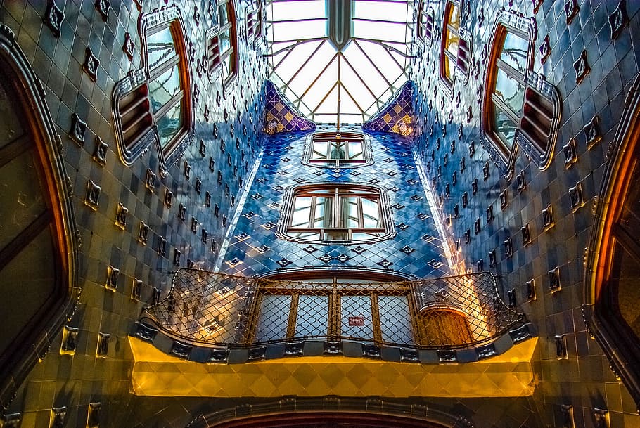 Gaudi, Barcelona, Building, Inside, skylight, architecture, HD wallpaper