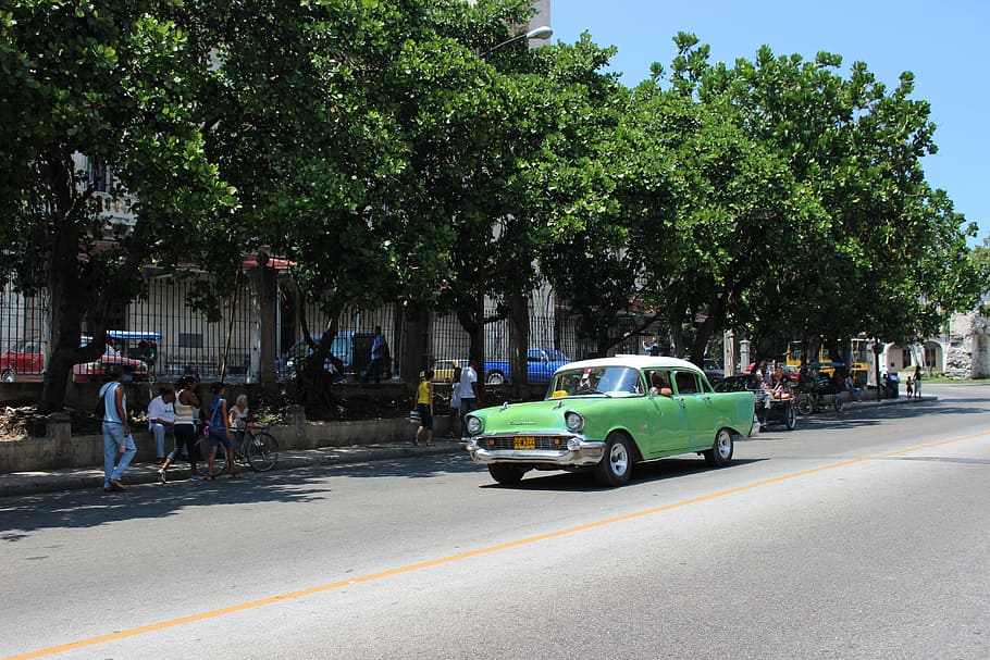 cuba, oldtimer, summer, green, havana, auto, classic, automotive HD wallpaper