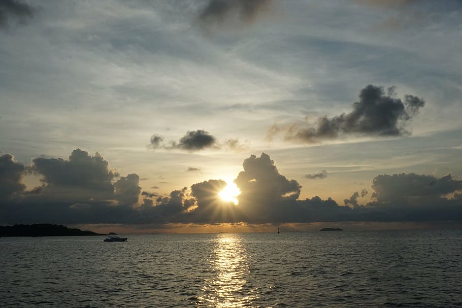 sunrise, clouds, sky, thailand, sea, morning, morgenstimmung HD wallpaper