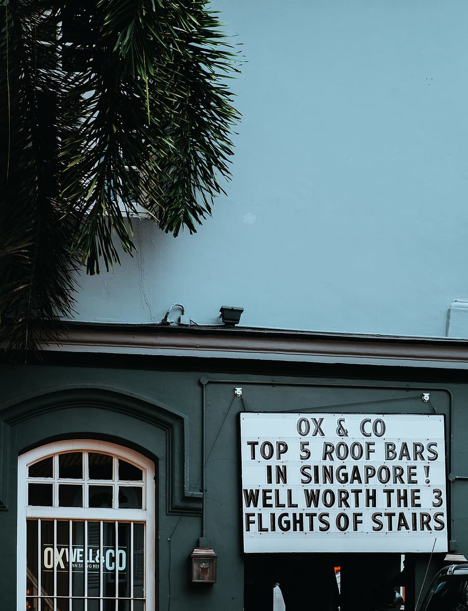 grey house with signage board, black and white signage showing ox & co HD wallpaper