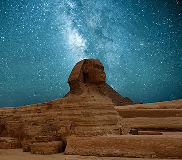 The Great Sphinx of Giza, Egypt, star, night sky, pyramids HD wallpaper