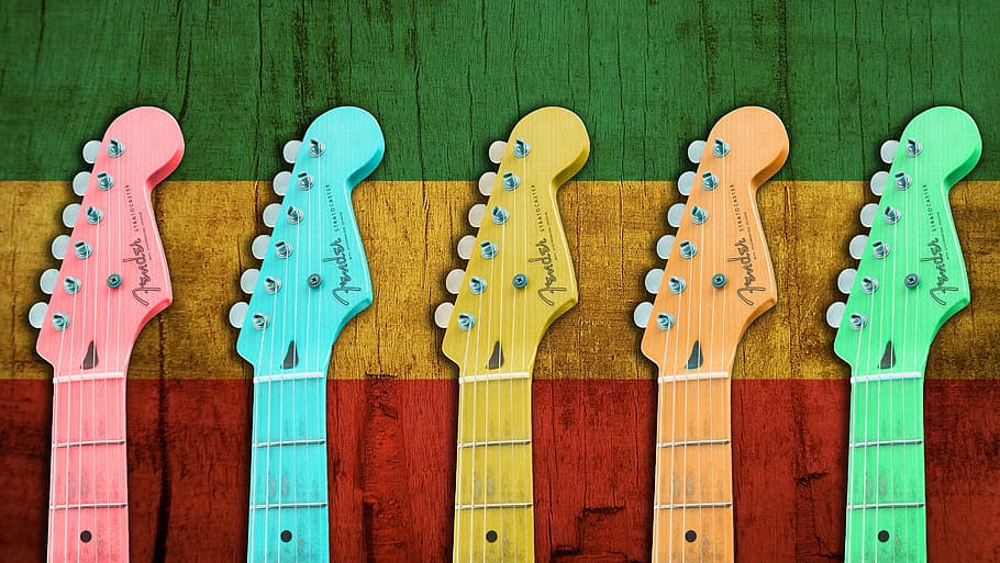 assorted-color guitar head stocks, jamaica, geggae, music, instruments, HD wallpaper