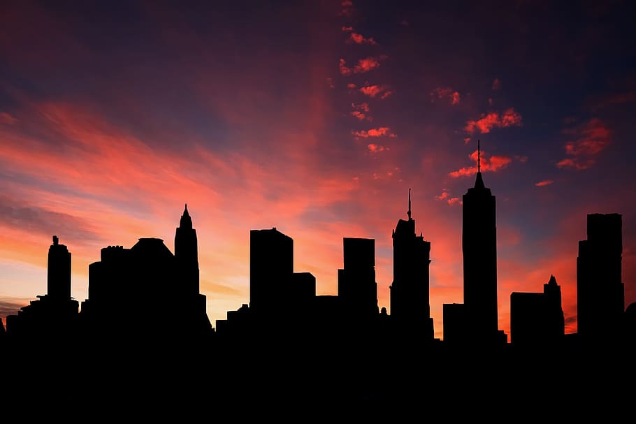 silhouette photo of skyscrapers, skyline, panoramic, city, architecture HD wallpaper