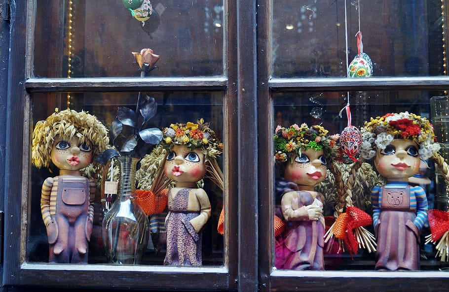 Doll, Window, behind the window, figurine, puppet, toy, retail HD wallpaper