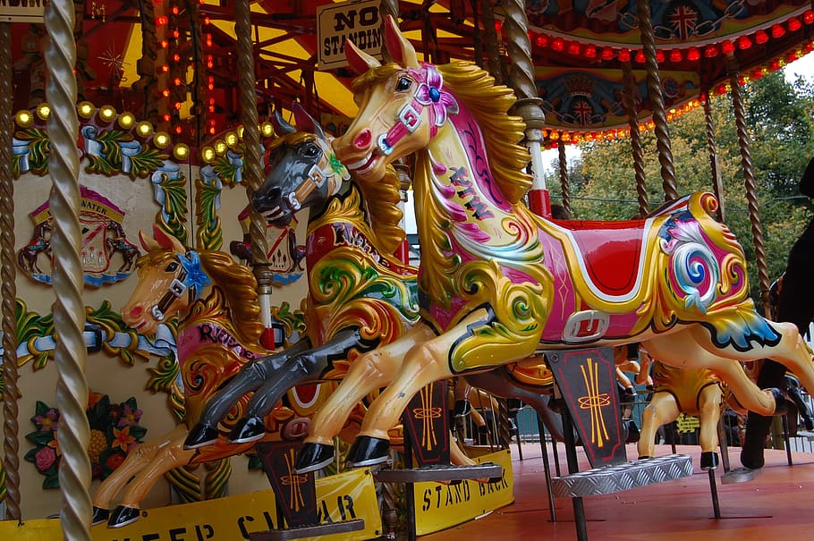 merry go round, fair, carousel, animal representation, art and craft HD wallpaper