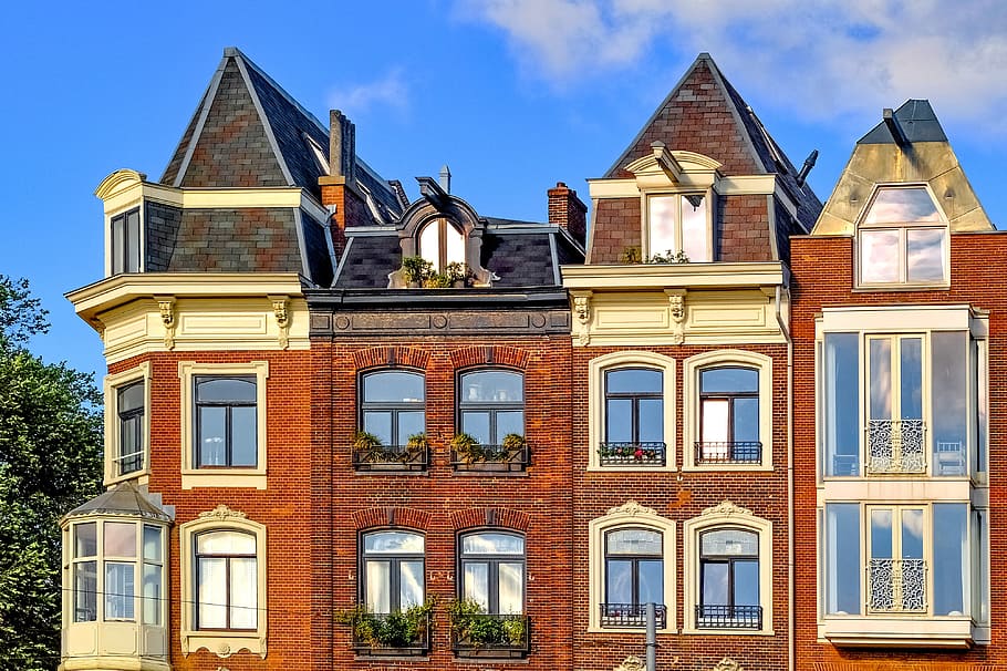 home, house, facade, brick, architecture, amsterdam, netherlands HD wallpaper