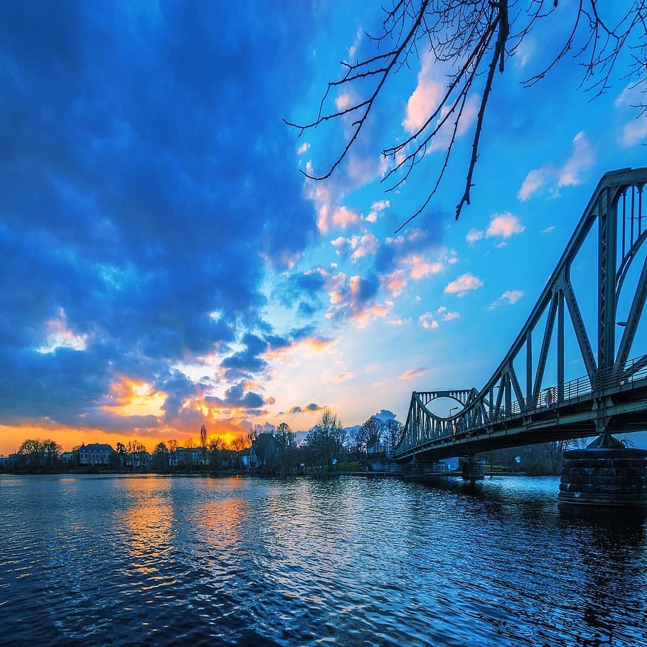 waters, bridge, sky, cloud - sky, architecture, connection HD wallpaper